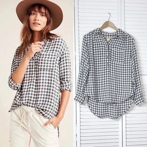 Anthropologie Isadora button back popover plaid shirt